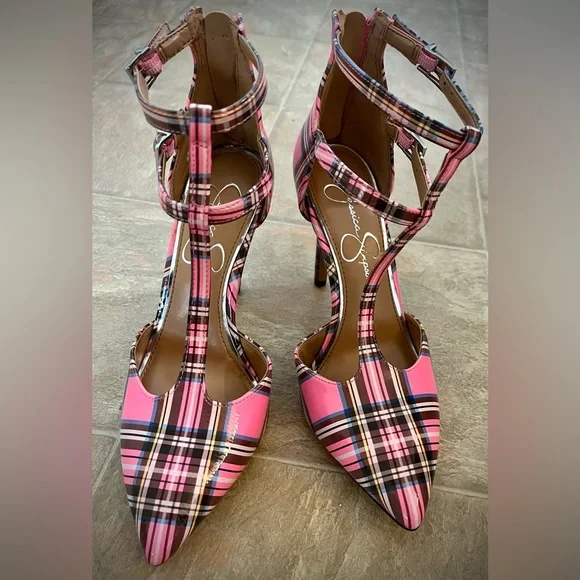 Jessica Simpson Shoes Jessica Simpson Pink Plaid Heels Poshmark